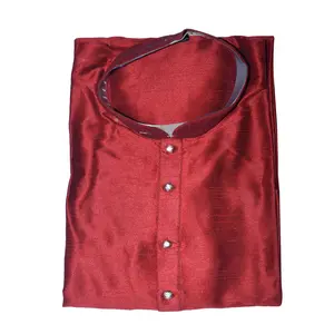 Silk Kurta with round neck - Red