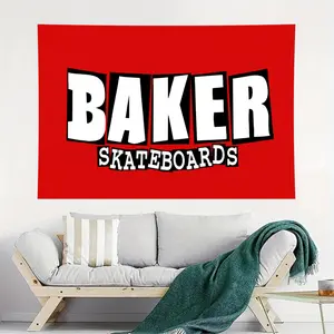 Baker Skateboards Logo Print Polyester Wall Flag Tapestry - Machine Wash Home Decor for Bedroom, Skate Brand-Inspired Wall Art for Home Supplies