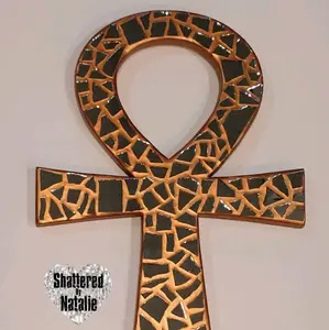 Mirror Mosaic Ankh Wall Art 12 inch tall. Handmade beautiful ankh for your home decor. Any color available. Golden Bronze color pictured. Wooden Wall-mounted Bedroom
