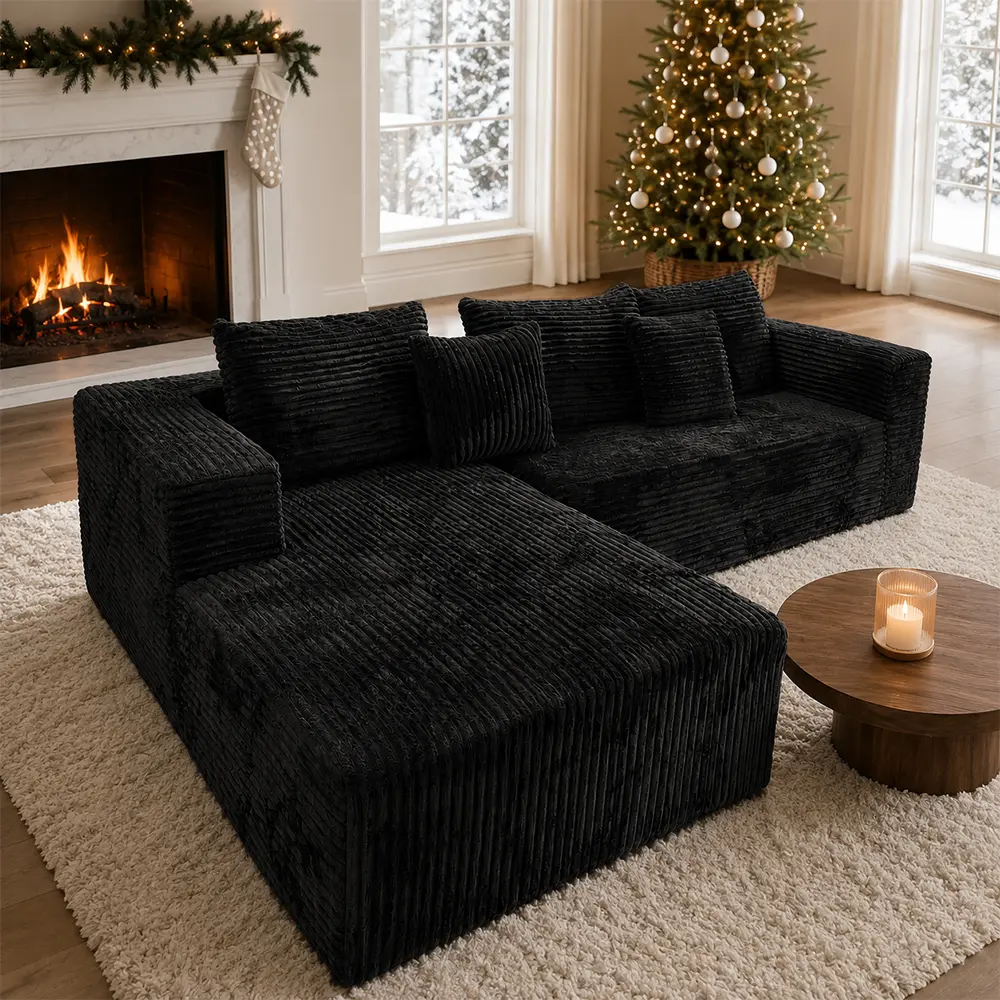 DIGWAC 106" Large 3-Seat L-Shaped Modular Sectional Couch, 49" Chaise Lounge, Upgraded Independent Pocket Spring Base, Soft Corduroy Upholstery, Memory Foam Padding, Multi-Position Recliner, Fixed Arms, Classic Couches for Living Rooms, 6 Colors Available
