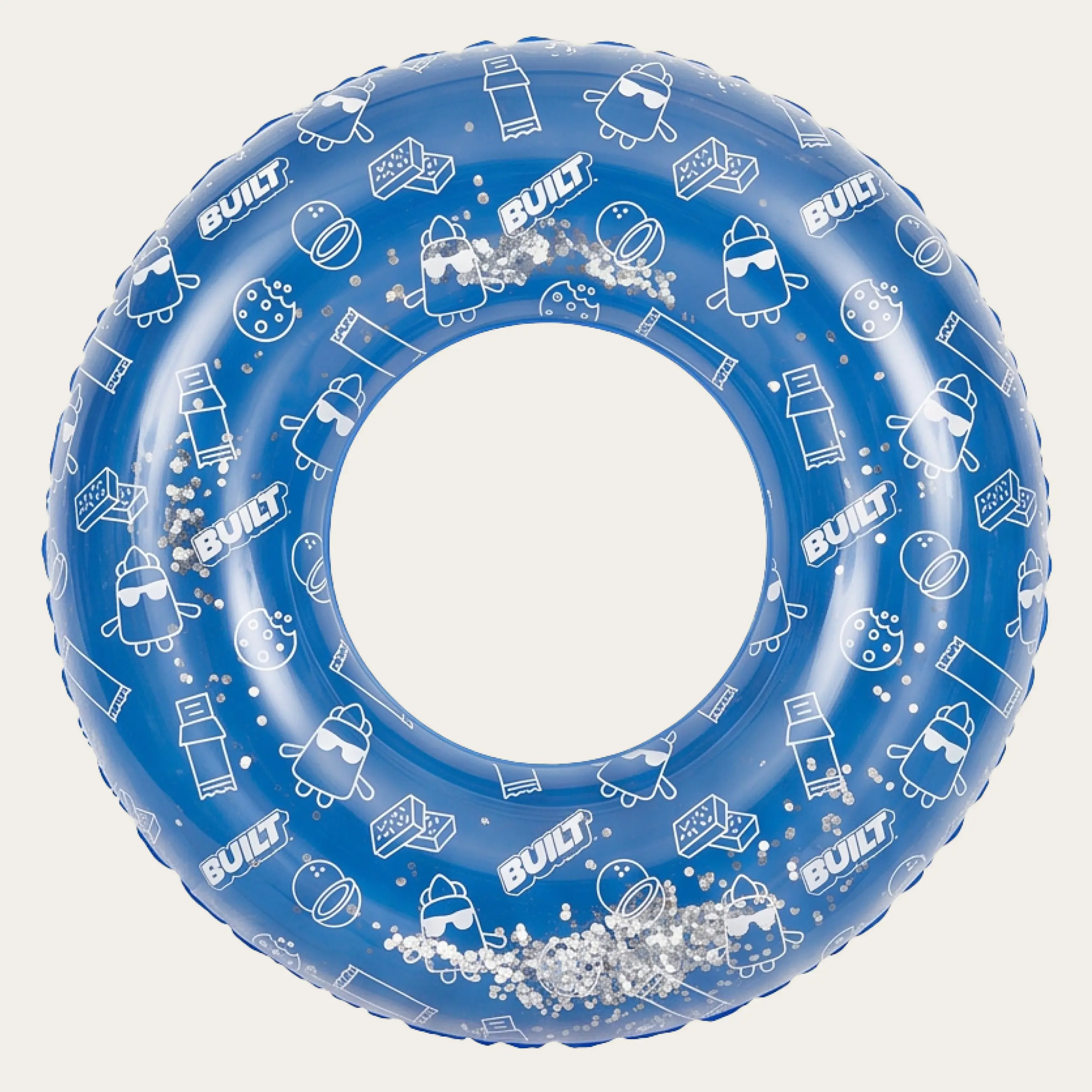 BUILT Large Inflatable Pool Float, Blue and White, Glitter, Swimming Pool Lounger, Lake and Beach, Water Sports