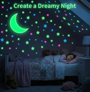 300PCS Glow in the Dark Stars Stickers Mixed Color Luminous Fluorescent Reusable Plastic Wall Stickers Ceiling Stars Decal Space Galaxy Night Sky Bedroom Ceiling Decor Kids Room Nursery Home Decor Best Easter Gift for Children