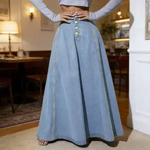 Single-breasted denim skirt women's foreign style swinging a word autumn and winter skirt