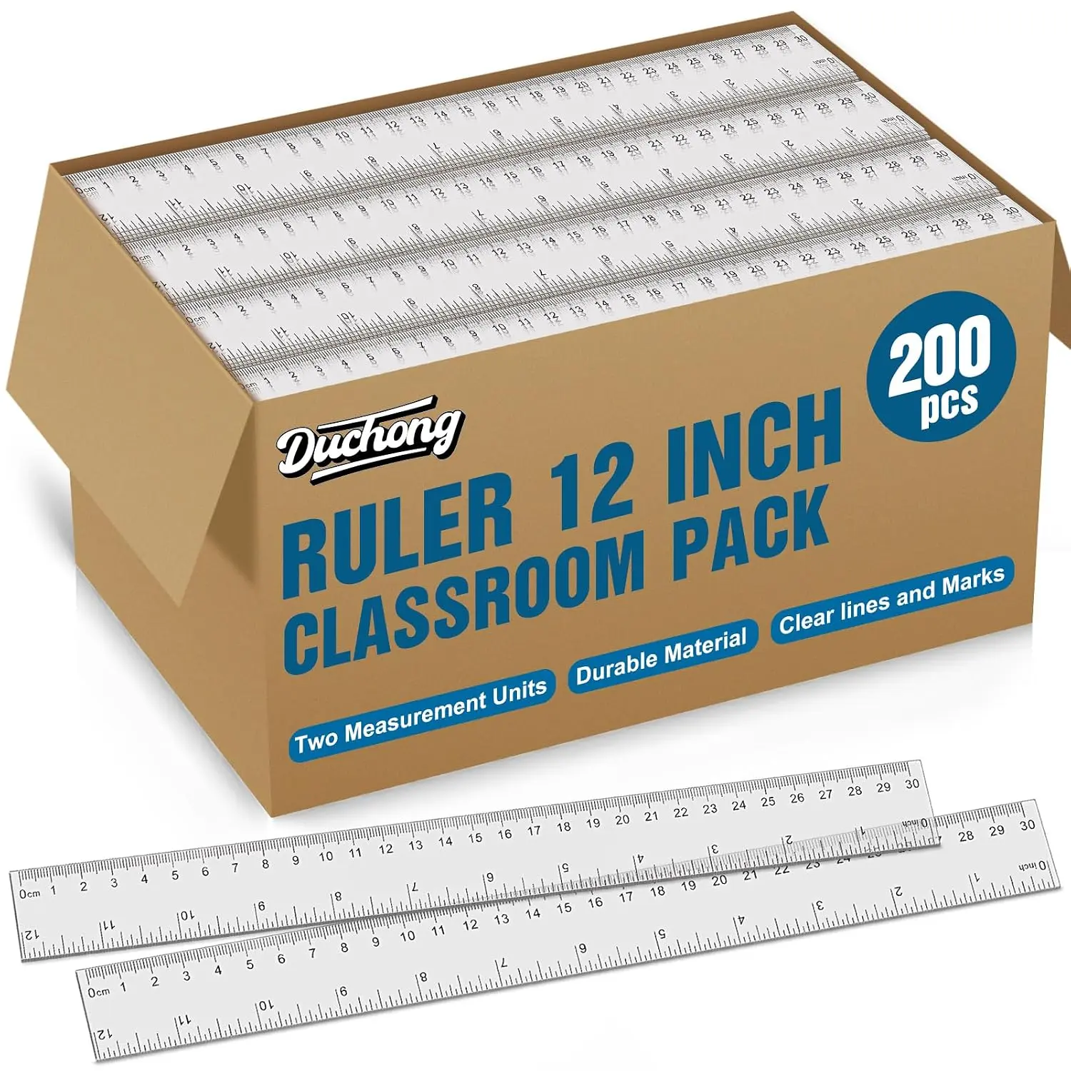 Rulers Bulk for Kids Classroom, 200 Pack 12 Inch Clear Rulers, Metric Ruler with Centimeters and Millimeters, Measuring Drawing Tools, Ideal Back to School Supplies(Clear)