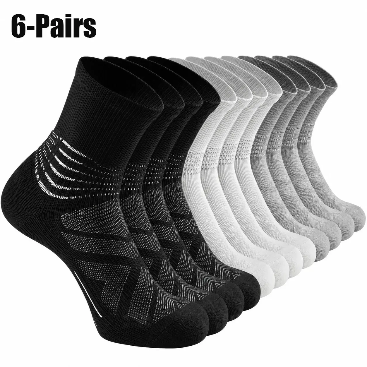 Men’s 6-Pairs Athletic Crew Socks, Breathable Moisture Wicking Non Slip Sports Socks, Mid Calf Performance Socks for Spring Summer Gym Workout and Daily Wear
