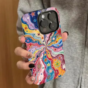 Rainbow pattern, colorful phone case, street graffiti design, suitable for iPhone 11, 12, 13, 14, 15, 16, 17 Pro Max. Brand new two-in-one shockproof design with matte frosted material. MFL56