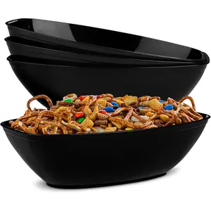 Disposable Oval Serving Bowls, Party Snack or Salad Bowl, 72-Ounce, Plastic (4, Black)