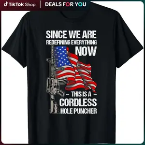 classic cotton graphic fashion round neck men tee Funny Gun Lover Cordless Hole Puncher Vintage American Flag T-Shirt Casual Basic Tee