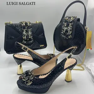 Luigi Salgati High-Heeled Sandals with Rhinestone Bow & Matching Handbag Set for Women in European Sizes 37-42 Green Color