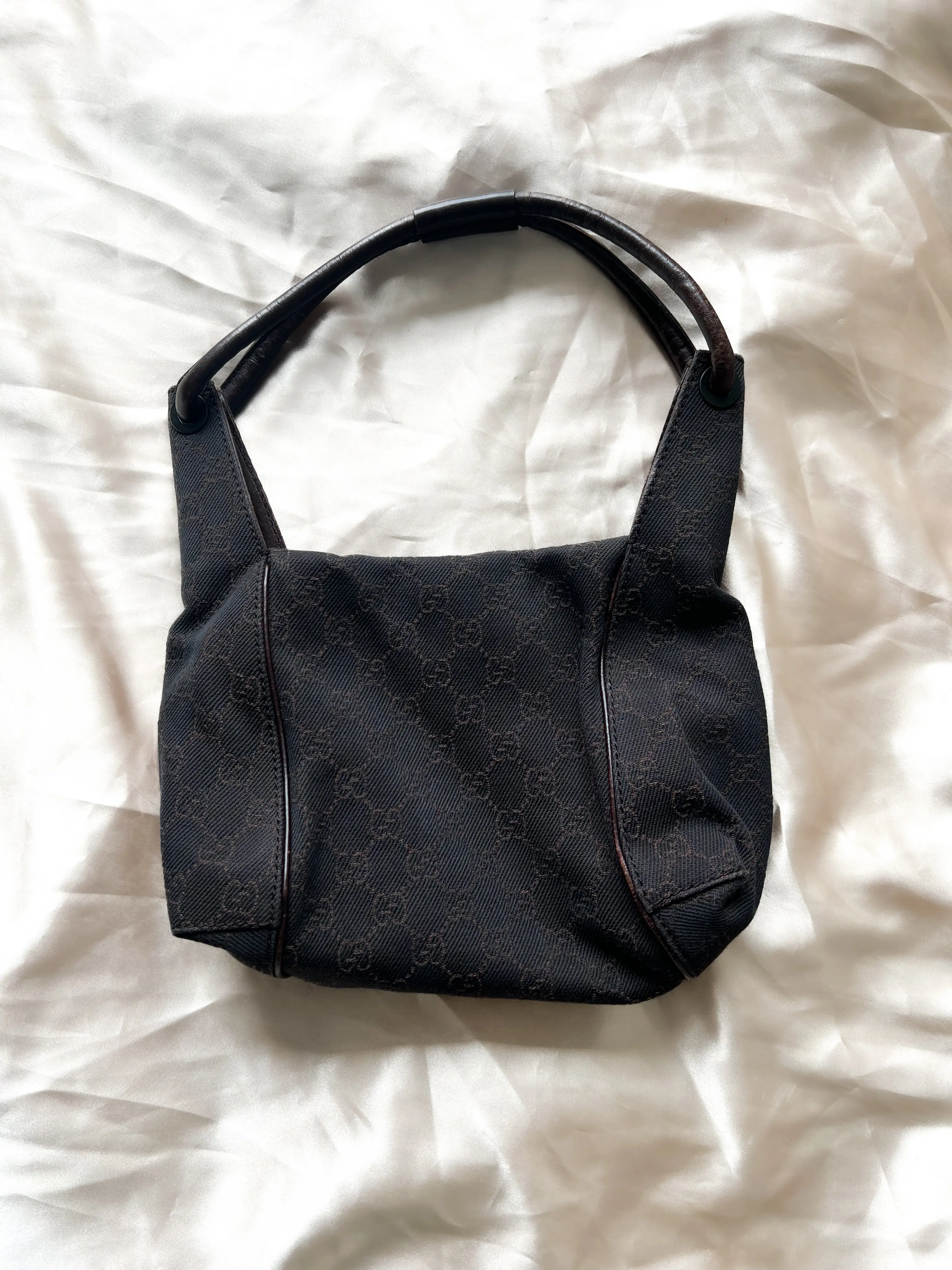 Pre-owned GUCCI Denim x Leather Shoulder Bags GG Black Denim Hobo