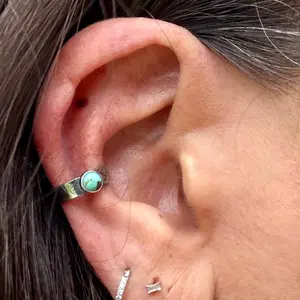 4mm Number 8 Turquoise Ear Cuff • Paisley Sterling Band • Fine Silver Bezel • No Piercing