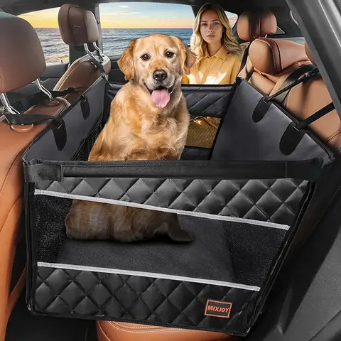 MIXJOY XL Oxford Fabric Dog Backseat Hammock Car Seat Cover - Waterproof, Breathable Mesh, Non-Slip, Scratch-Proof, Dirt-Resistant, Storage Pocket, Handles Muddy Paws, Seat Extender - For Large/Medium Dogs, SUVs/Trucks, Pet Travel Car Accessories