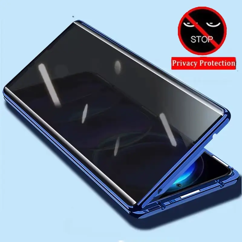 Anti Peeping Spy Magnetic Metal Adsorption Double-sided Temper Glass Cover for IPhone 16e 13 12 11 Pro Max 14 15 Plus Phone Case