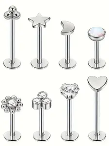 Stainless Steel Nose Stud, Nose Piercing Jewelry, Heart & Star & Flower Design Earrings, Body Jewelry for Women & Men, Trendy All-match & Exquisite Jewelry for Birthday Gift