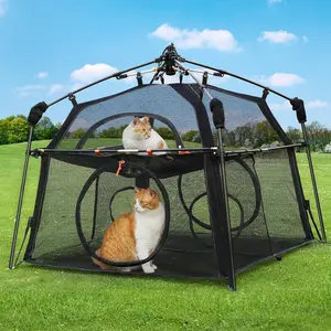 Extra Large Catio Outdoor Cat Enclosure 2-Tier Cat Tent for Patio Balcony Indoor Camping Foldable Playpen with Windows Weatherproof Sunproof Heavy-Duty Steel Frame 10X Stronger 100X Safer Pets Water-Resistant