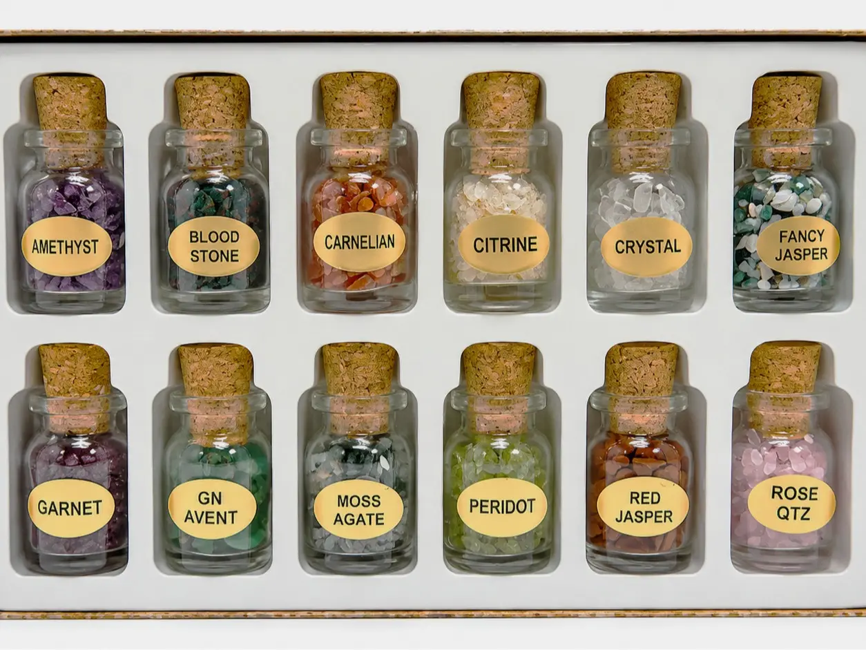 12 Gemstone Crystal Chip Bottles Set | crystal chip bottle set