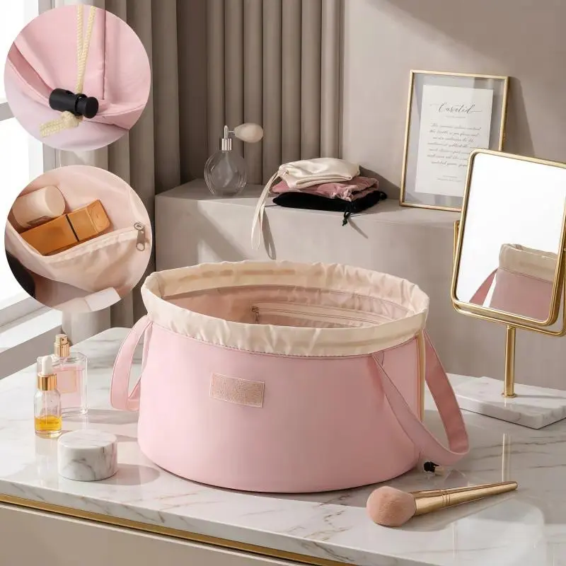 Drawstring Makeup Bag Large Cosmetic Bag Make up Bags Women and Girls Toiletry Organizer for Travel Toiletries Accessories Essentials