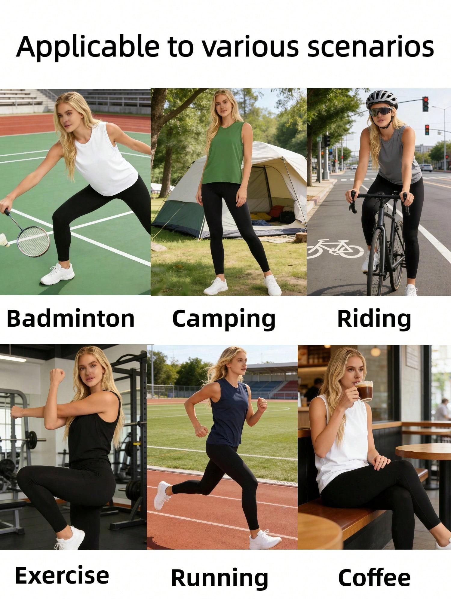 OKP 5 Pack Plus Size Women's Sleeveless Sports Vest, Loose Fit Breathable Workout Tank Tops, Moisture Wicking Yoga Tops, Casual Daily Layering Tanks For Gym, Running,Lounging