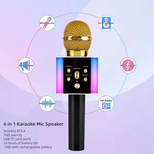 Wireless Karaoke Microphone Speaker With LED Lights & Fun Voice Changer - Portable Singing Mic For Outdoor Parties & Family Gatherings, Stereo Home Karaoke For Travel, Car & Camping - Fun Summer Party Accessory, Birthday Gift Omnidirectional Lapel