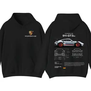 Porsche 911 GT3 RS Aesthetic Long Sleeve Hoodie T-Shirt – 2-Sided Car Graphic Hoodies, Menswear Streetwear Casual Top