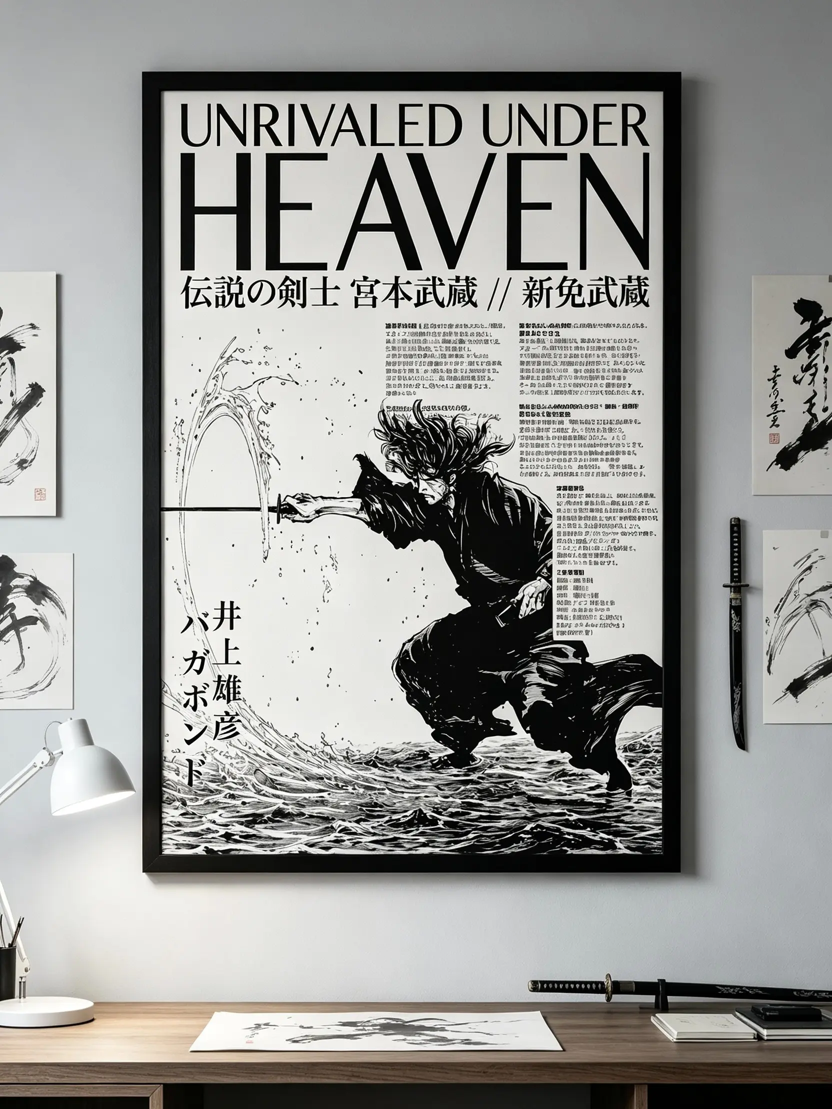 Vagabond Miyamoto Musashi Artistic Printed Canvas Poster - Vintage Japanese Samurai Manga Wall Art, Retro Aesthetic Decor for Bedroom, Unframed Gift for Otaku Home Supplies