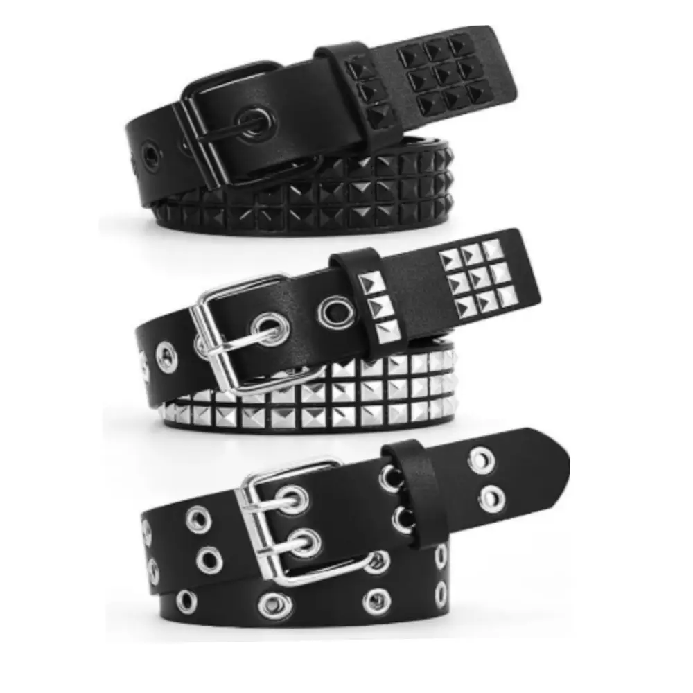 3 Pcs Black Studded Belt Y2K Belt Star Gothic Punk Rock Belts with Grommet Threads Bright Metal Pyramid for Women Men