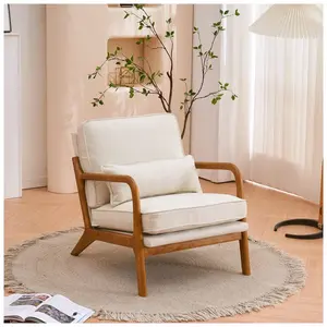 Karl home Accent Chair Mid-Century Modern Chair with Pillow Upholstered Lounge Arm Chair with Solid Wood Frame & Soft Cushion for Living Room, Bedroom, Belcony, Beige
