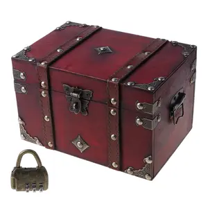 Kids Toys Pirate Treasure Chest Assorted Plain Wood Wooden Box With Lock Children Birthday Party Favors Props Decoration Gift