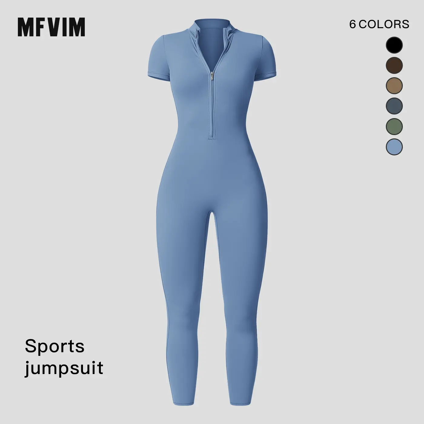 MFVIM  Women's Zip-Up Stand Collar Short-Sleeve Yoga Jumpsuit, High-Elastic Quick-Dry Slim-Fit Waist-Controlled Athletic One-Piece Outfit,summerwins