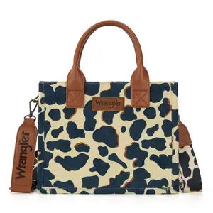 Wrangler Cow Print Crossbody Tote Bags for Women Top Handle Handbags with Adjustable Strap and Leather Accents