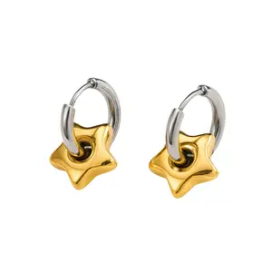 Mini Puffy Star Huggie Hoop Earrings - Pair - Stainless Steel