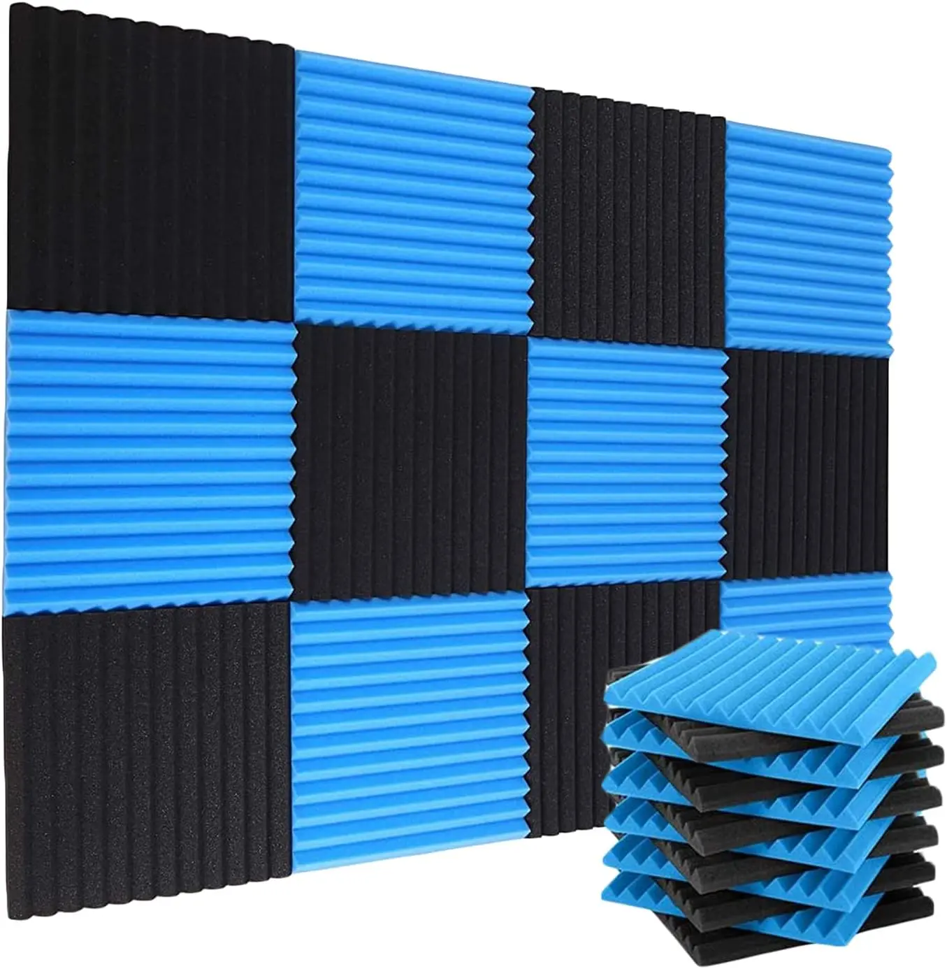 12/24/48 Pack Acoustic Panels 1 X 12 X 12 Inches - Sound Proof Foam Panels for Walls, High Desnsity Studio Soundproofing Wedges - Fire Resistant & Noise Absorbing for Studio, Office, Home