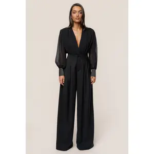 Black Polished Pleat Trouser