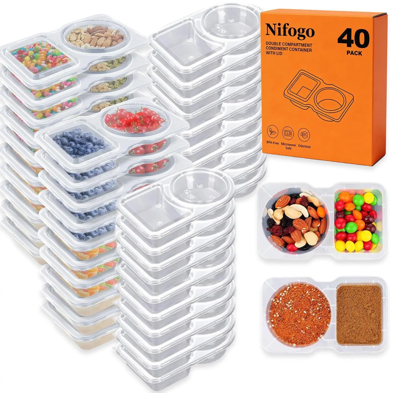 Nifogo 40/20 Pack Reusable Snack Containers with Lids Snack Tray & Portion Control Containers Lunch Accessories for Kids Fruit Containers for Lunch Box Perfect for School Lunch & Meal Prep