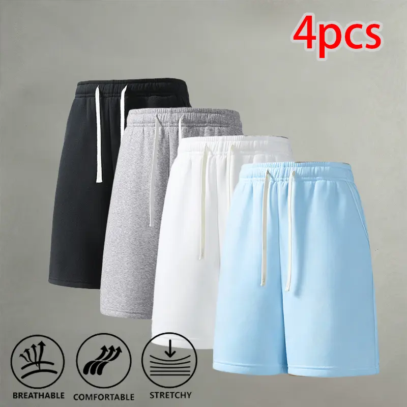 Men's 4-Piece Multi-Color Basic Loose Mid-Thigh Stretchy Baggy Sweat Shorts - Lightweight Daily Comfy Shorts for Walking, School Days, Daily Shorts, Lightweight Casual Shorts