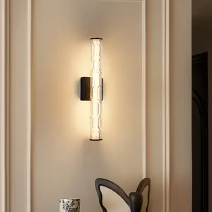 19.7'' Black Bathroom Wall Sconce Set of 2, Modern Single Sconce Wall Lighting, Upgrated K9 Crystal Bronze Wall Light, Bedroom Vanity Sconce, Wall Lamp for Living Room, Stairway, Hallway