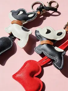 Heart French Bulldog Couple Keychain, Handmade Faux Leather Colorblock Pendant, Women's Bag Car Key Accessory, Best Friend Gift