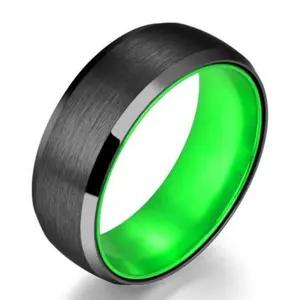 Pristine Passion Green Interior Tungsten Wedding Band 8MM