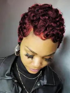 Pixie Cut Wigs for Curly Wave Human Hair Short Layered Pixie Cut Curly Wigs Fluffy Wave Wig Glueless Pixie Cut