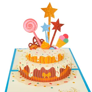 3D Birthday Cards, Pop Up Birthday Cake Card with Envelope, Happy Birthday Laser Cut Pop Up Greeting Cards Best For Girl/Boy Friend, Family