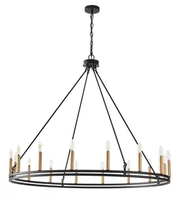 16-Lights Black-Gold Farmhouse Rustic Wagon Wheel Chandelier