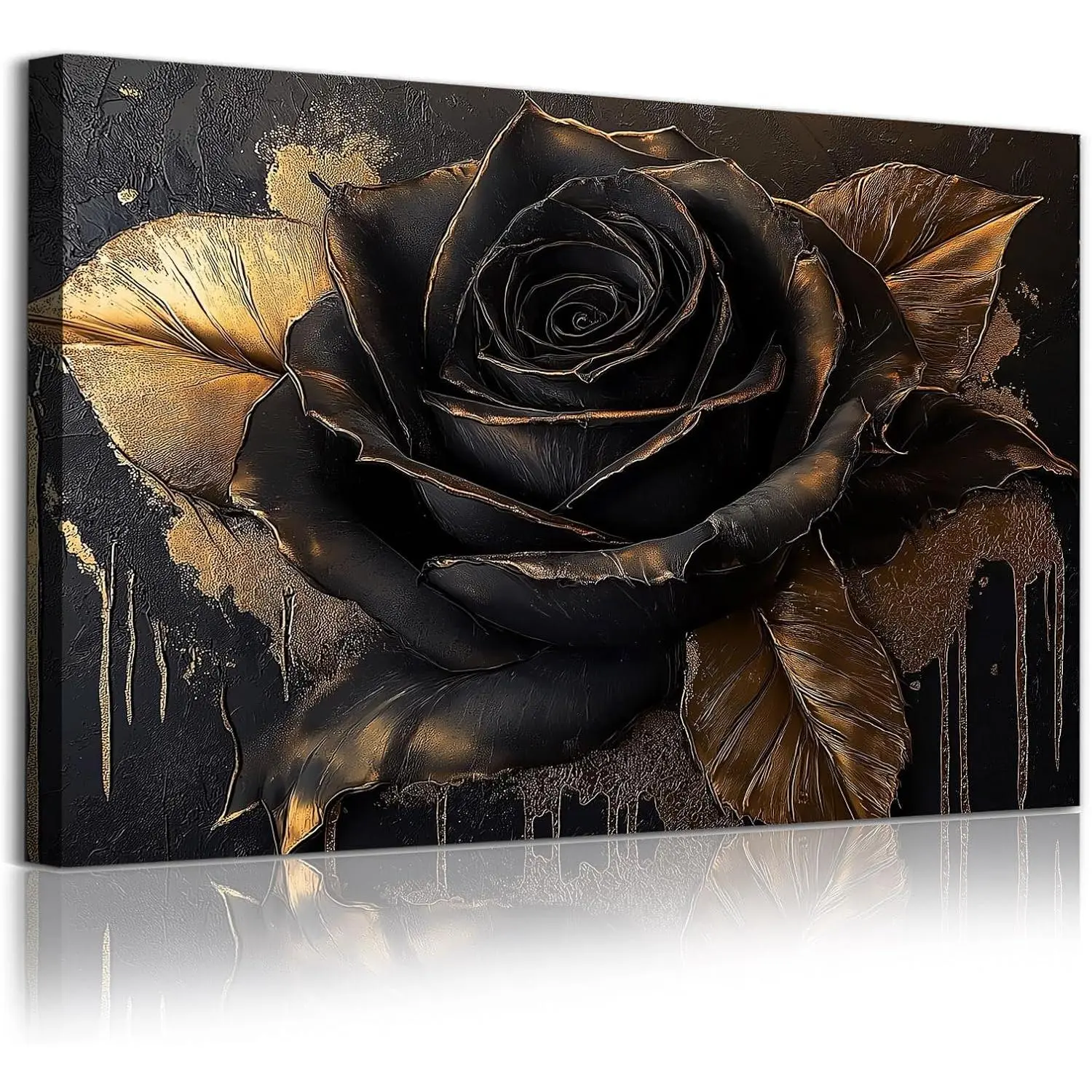 Trendy Poster Black And Gold Flower Wall Art Abstract Floral Painting Rose Wall Art Black Rose Poster Modern Rose Art Gold And Black Rose Poster Wall Art 24x16inch No Frame Decor Room Artistic Artwork Frameless Gift