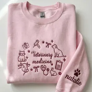 (Ship from US) Embroidered Veterinary Medicine Sweatshirt, Veterinarian Icons Crewneck, Veterinary Nurse, Vet Tech Gift