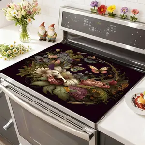 Soft Electronic Stove Panel Protector Pad, Stove Plate, Flower Butterfly Wood Grain Design, Scratch Resistant, Easy to Clean, Multi-Purpose Kitchen Cover