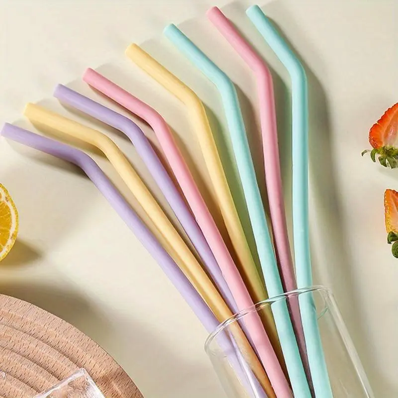 Food-grade silicone Nordic four-color elbow straw set of four temperature-resistant, easy to clean and dishwasher-proof Utensils