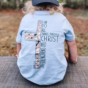 Philippians 4:13 Camo Cross T-Shirt, I Can Do All Things Through Christ Tee, Kids Christian Shirt, Youth Faith Top, Religious Toddler Gift
