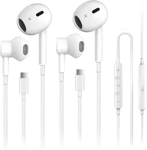 [2-Pack] USB Type C Earphones for iPhone 17 16 15 Pro Max - Wired Hi-Fi Stereo Earbuds with Built-in Microphone & Volume Control - Compatible with iPhone 17 16 15 Pro Max SE iPad Pro/Air, MacBook, iMac, Samsung Galaxy, Galaxy Tab, PS5, PC, XBOX, USB C 2x