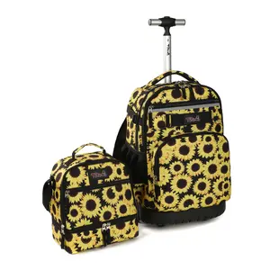 Tilami Rolling Backpack 19 inch with Lunch Bag Wheeled Laptop Backpack (Sunflower)