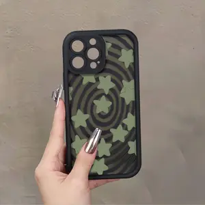 New Military Green Five-Pointed Star Pattern Phone Case for iPhone 11/12/13/14/15/16/17 Series/iPhone 16 Pro Max Cases/Soft TPU Material, Shockproof and Anti-Slip Protection/Birthday Gift/TY8