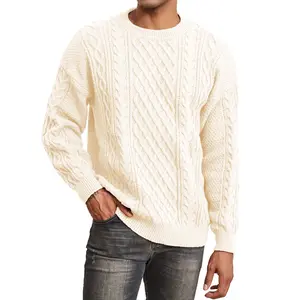 Men's Knit Sweater Crewneck Loose Fit Casual Twist Patterned Textured Long Sleeve Cable Knitted Pullover